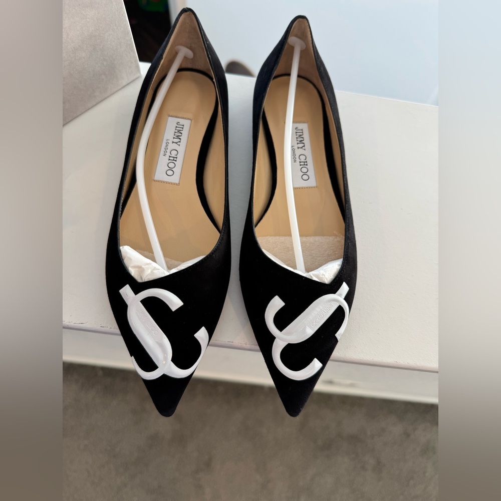 NWT JIMMY CHOO - Love Flat JC logo, black suede/patent logo, size 36.5 (US6.5) - Picture 3 of 5